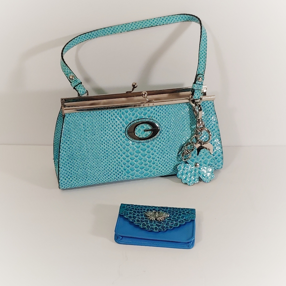 Aqua Guess purse with card holder